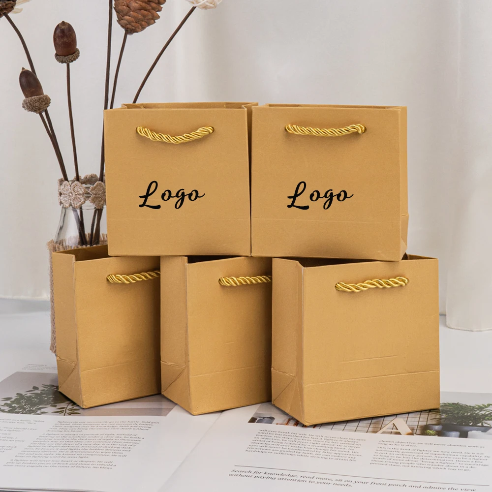 

50 шт., высококачественные бутиковые бумажные подарочные пакеты с логотипом и ручкой для шкатулки для драгоценностей, оптовая продажа, прочная упаковка, сумка-тоут