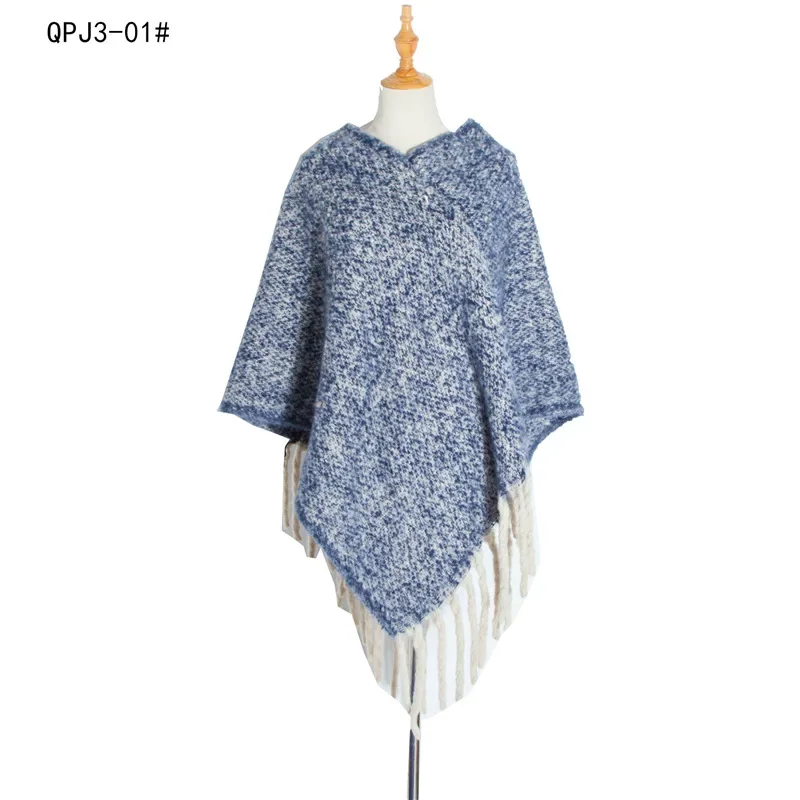 European American Style Loop Yarn Fried Dough Twist Braid Thick Long Tassel Autumn Winter Thickened Plaid Cape Poncho Capes