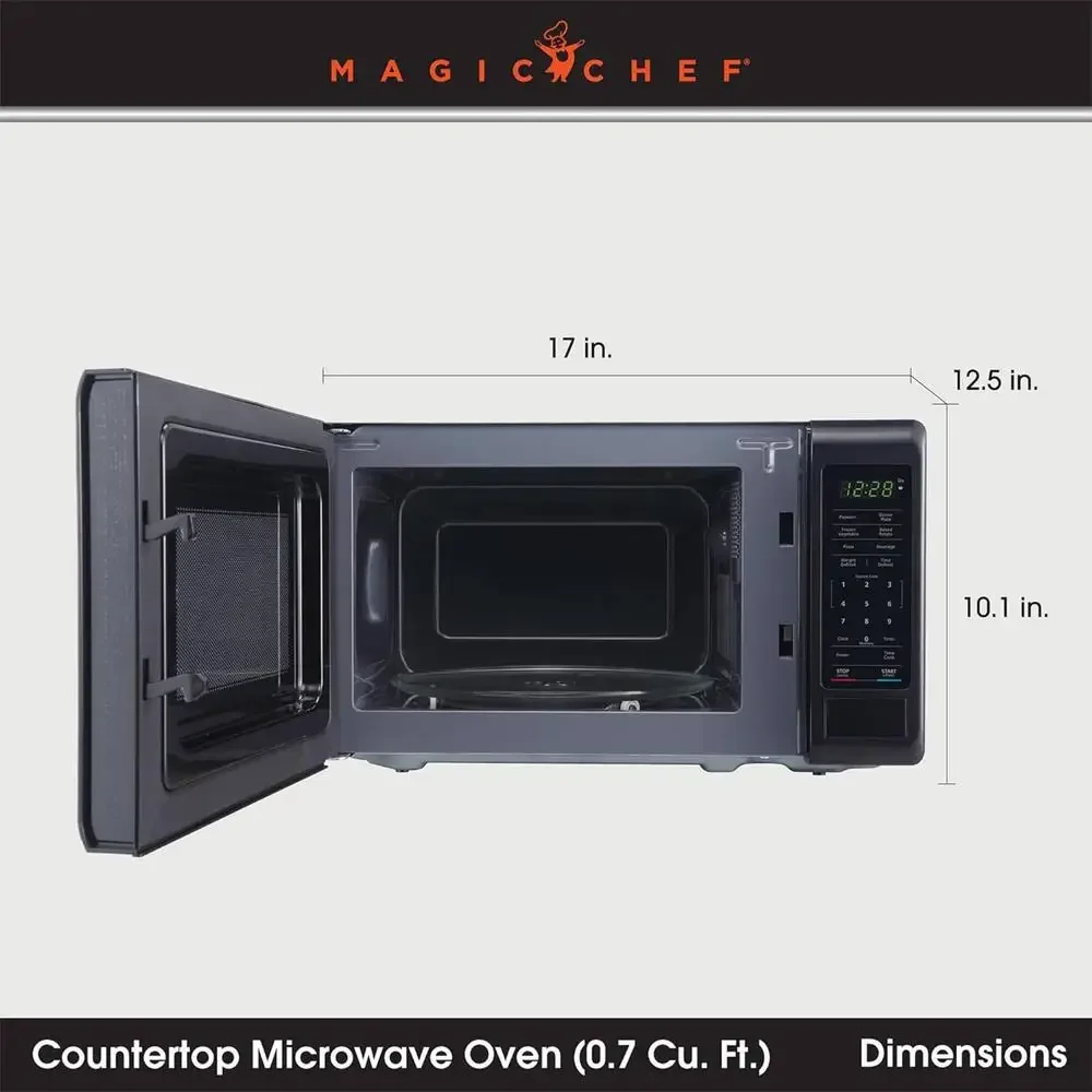 Stainless Countertop Microwave Oven 900W 0.9 Cubic Feet Black Child Lock LED Display 6 Cooking Modes Auto-Defrost 10 Power