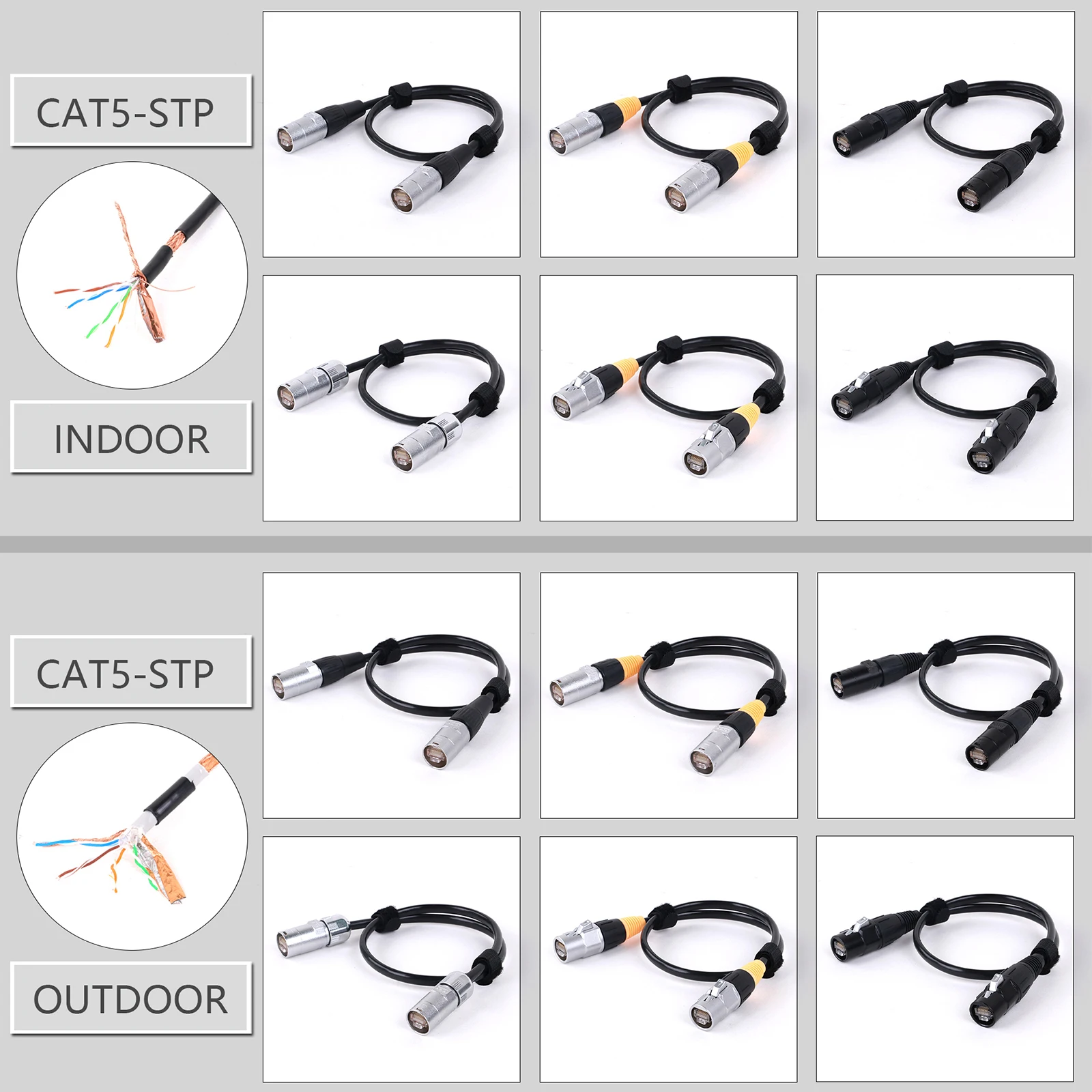 0.3M-100M Cat5/CAT6 Stage Ethernet Extension Shielded Cable Outdoor&Indoor LAN Network STP/SFTP Cable with Zinc Alloy RJ45 Plug