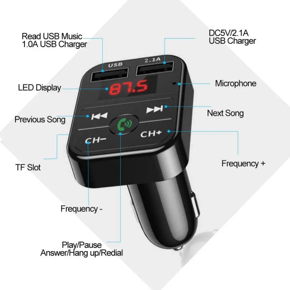 Car Kit Handsfree Wireless Bluetooth  5.0 FM Transmitter LCD MP3 Player  Car Accessories Dual USB Charger FM Modulator