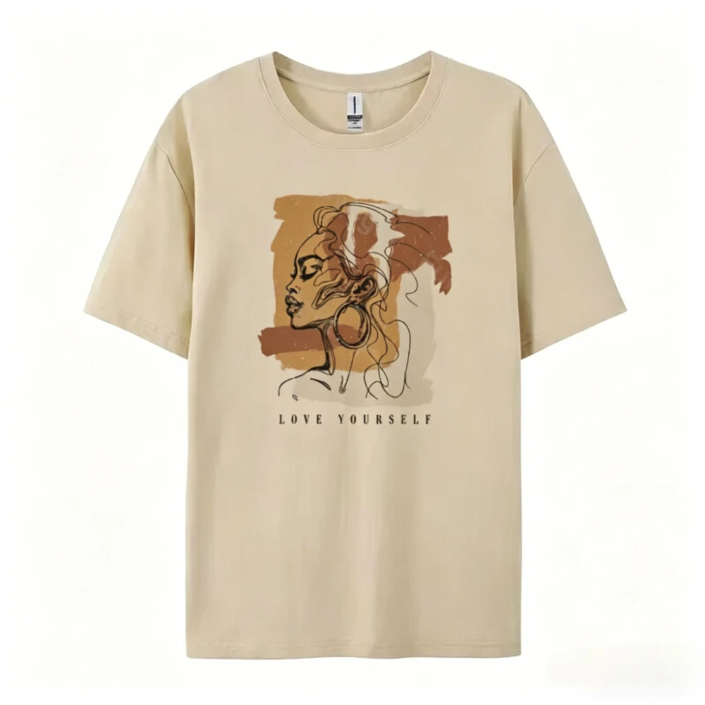 Women's Love Yourself Positive Quotes T-Shirt Vintage Boho Melanin Pride Graphic Tee Cotton Short Sleeve Female Clothes Apparel