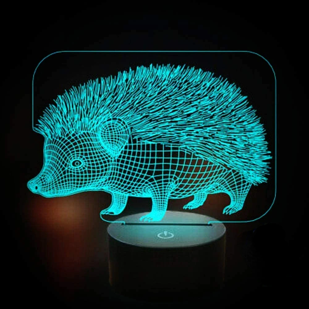 Erizo lámpara de ilusión 3D, luz LED de noche para niños, USB, mesa, escritorio, mesita de noche, decoración de la habitación del hogar, regalo de