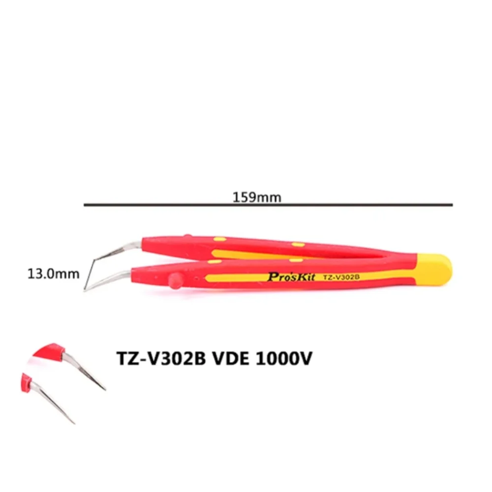 Pro'skit 1pk-TZ-V302B Elettricista Curvo A Punta Pinzette In Acciaio Inox Resistenza Ad Alta Pressione Lnsulated Pinzette