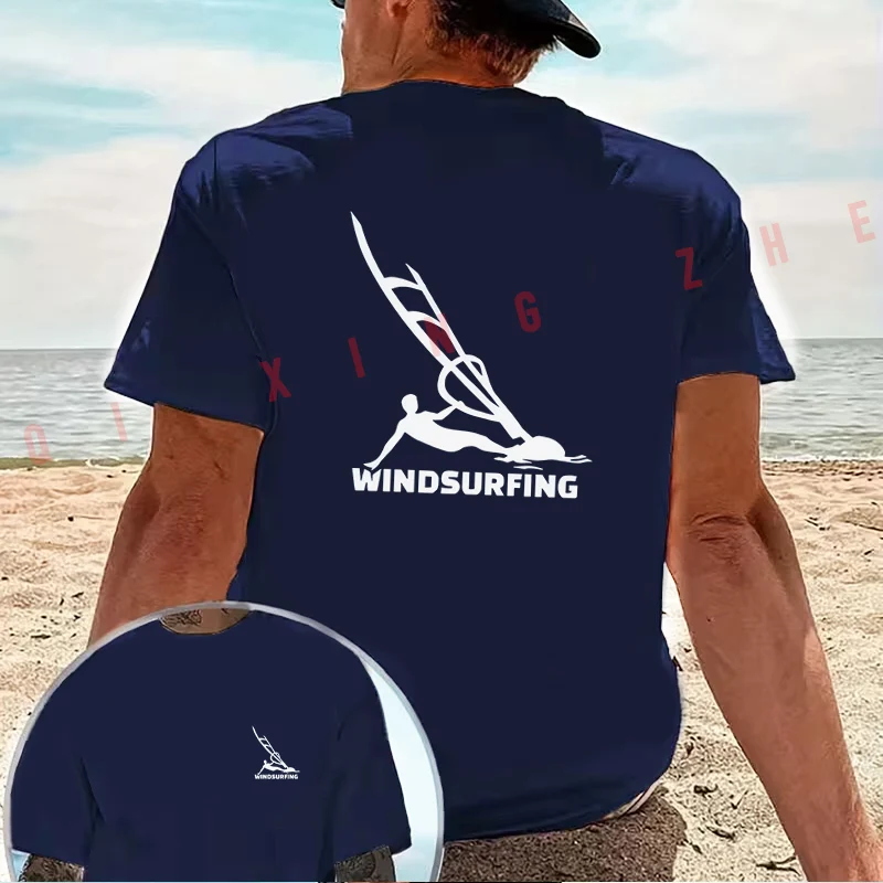 Windsurfing creative design motorcycle T-Shirt Cotton Double-Sided Print Men‘s Casual Short Sleeve Summer O-neck Tops