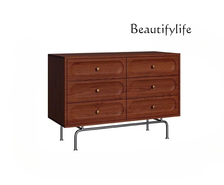 

Nordic storage retro solid wood six-bucket drawers, bedside, living room storage, porch cabinet