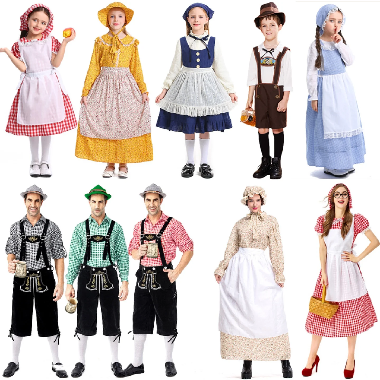 

loween Parent-Child Maid Performance Costume School Farm Sle Stage Performance Clothes Polyester Material Traditional Ch...