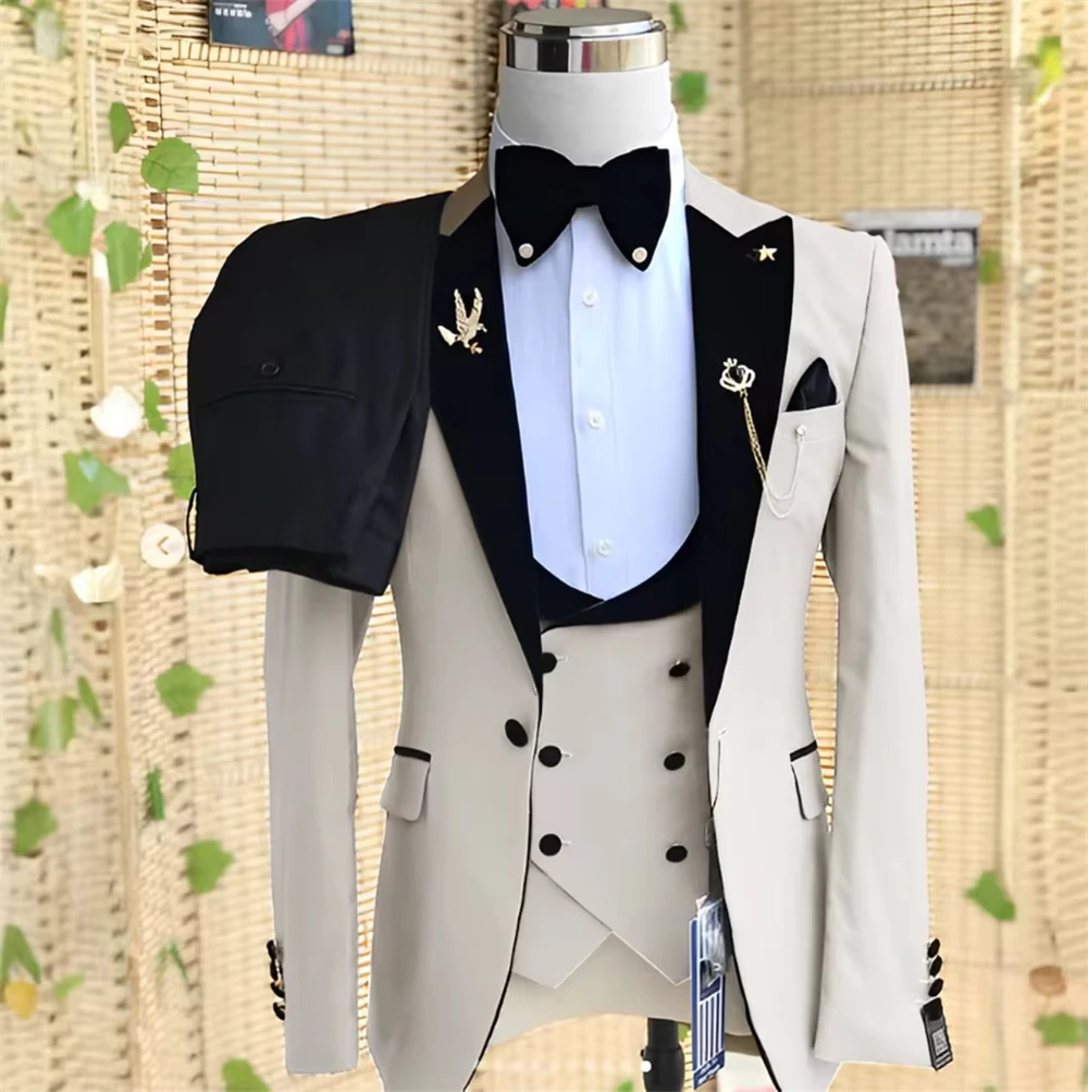 Elegant Men's Suits 3 pieces Double-breasted Costume Party Suit Tailor Made Blazer+Vest+Pant