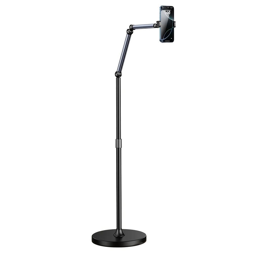 Commercial Grade Tablet Floor Stand Aluminium Alloy Mechanical Arm 30cm Flat Base 1140-1620mm Height