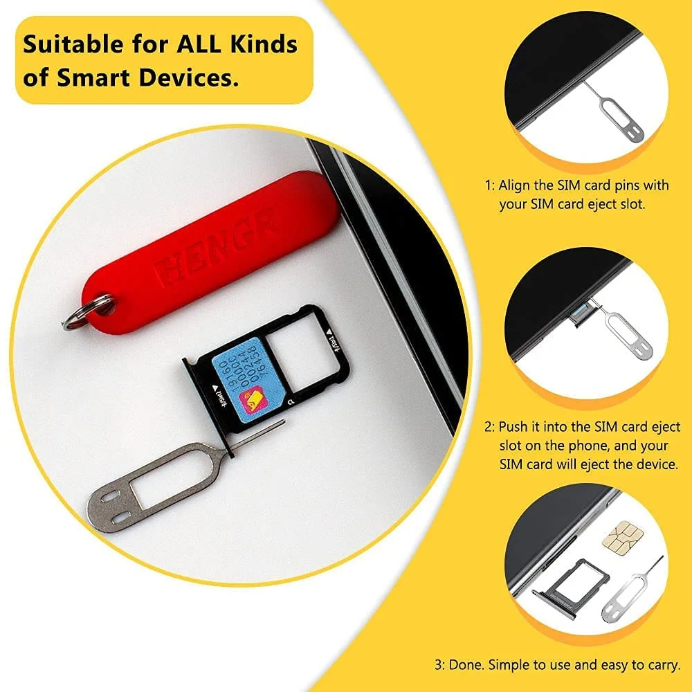 6Pcs SIM Card Removal Tool-Sim Card Tray Pin Eject Removal Tool Needle Opener Ejector,with Removable Key Chain,Black+Red