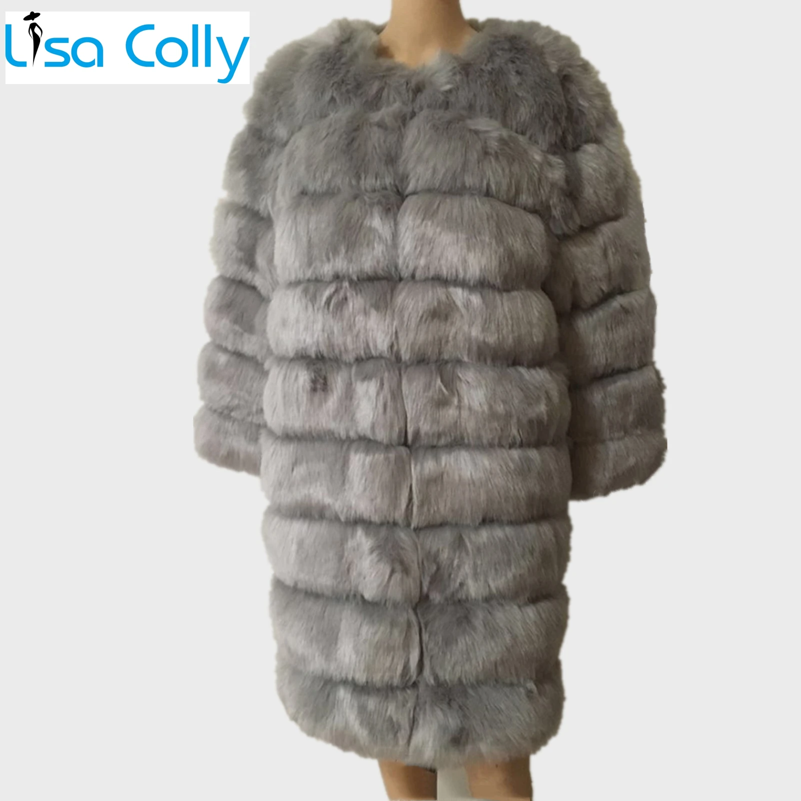 90CM Women's Winter Long Sleeve Faux Fur Coat Jacket Fluffy Long Overcoat Outwear