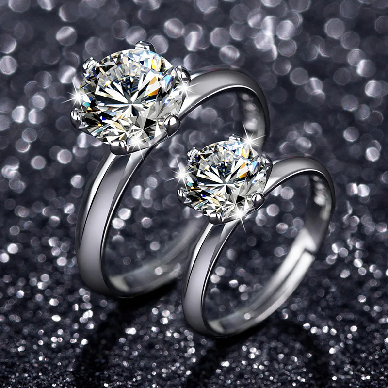 100% 925 pure silver six-prong AAAA zirconia 1-carat couple engagement ring - fashionable jewelry