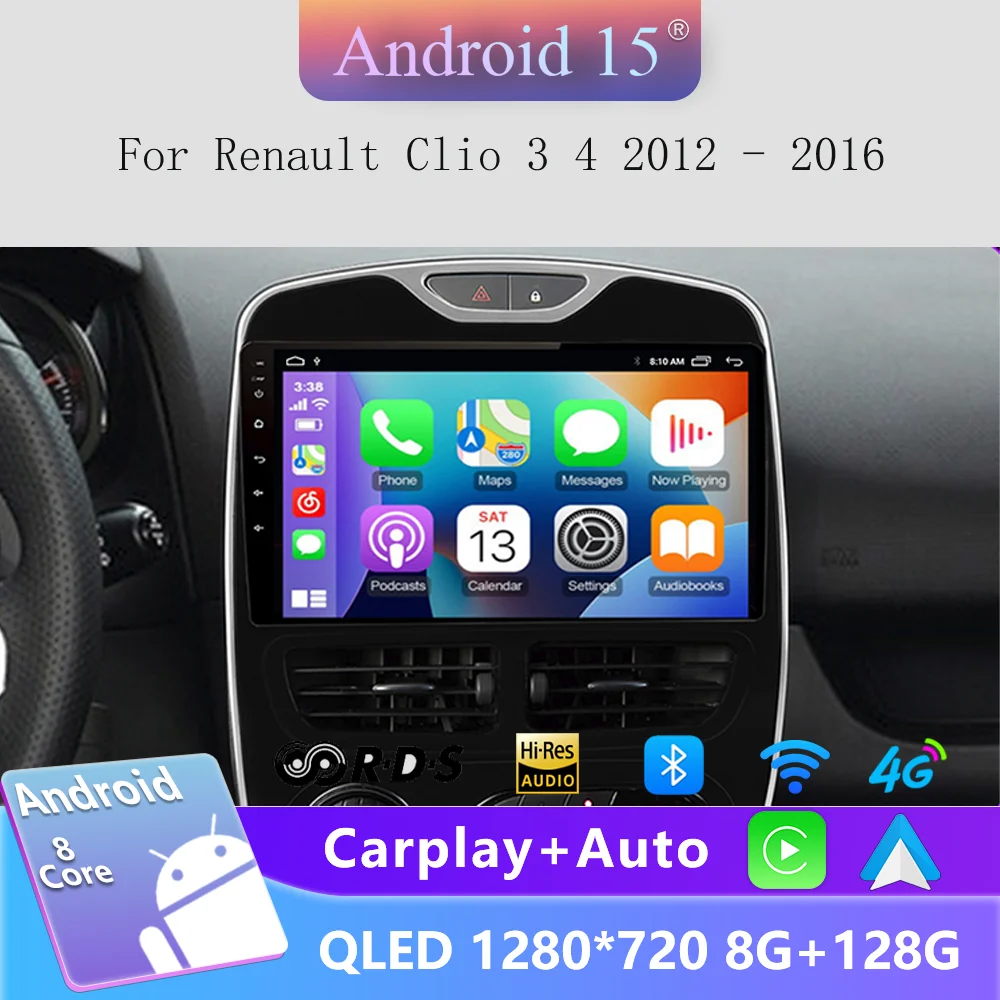 Android 14 Carplay Auto WIFI + 4G для Renault Clio 3 4 2012 2013 2015 2016 Автомобильное радио GPS Стерео Мультимедийный плеер 2din Беспроводной