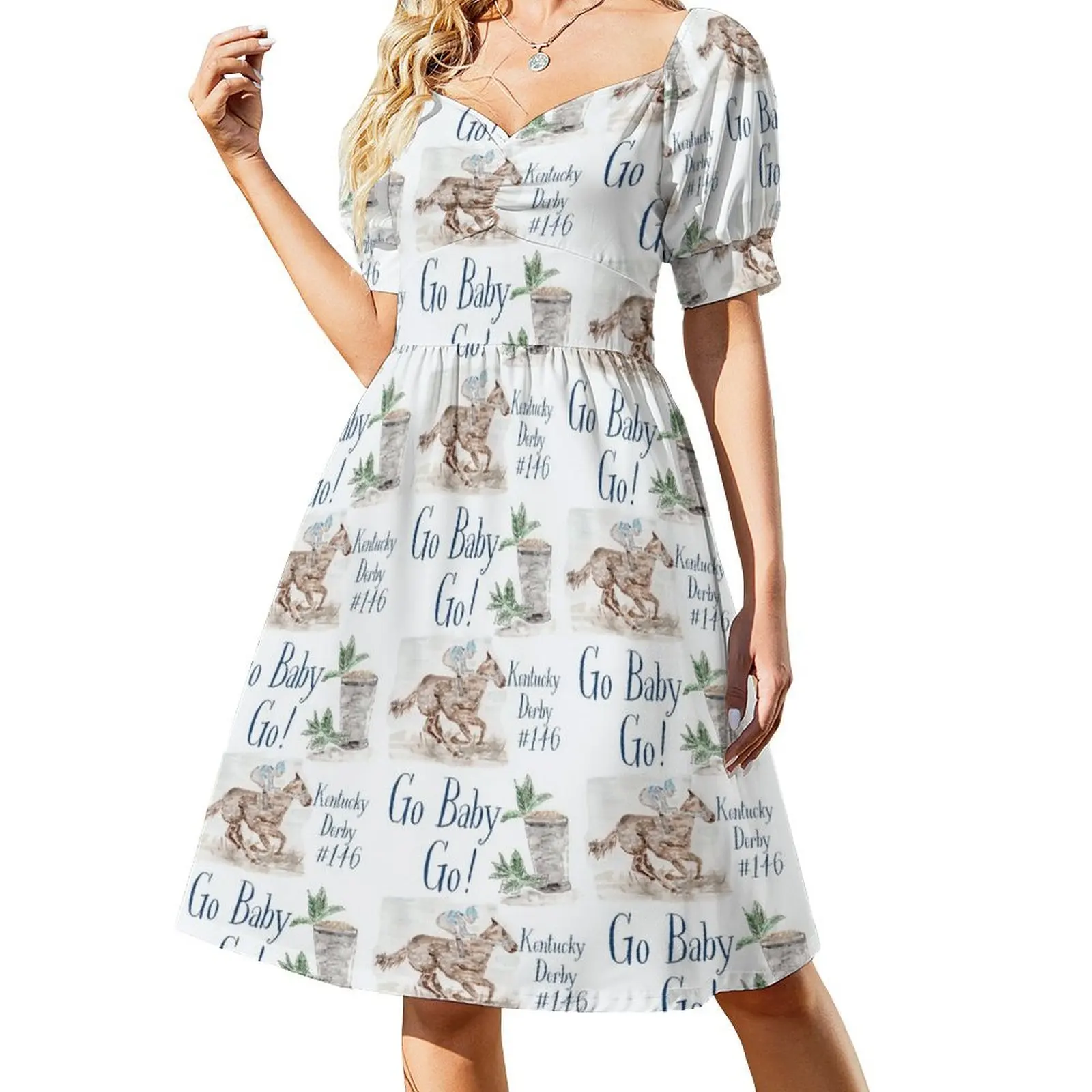 Jockey on horse, Mint Julep, Kentucky Derby, 2020 Short Sleeved Dress Long dress Dress