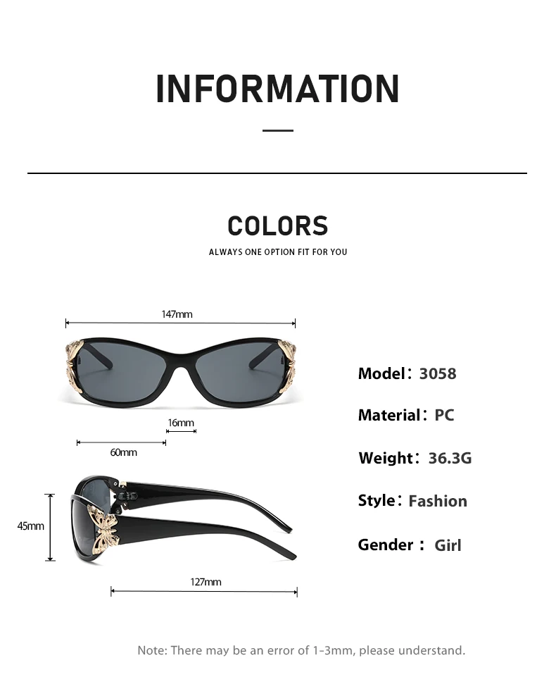 Modische und elegante Schmetterlings-Sonnenbrille für Damen im Freien, UV-Schutz, Sonnenschutz, bunte Sonnenbrille JH3058 – Detail 5