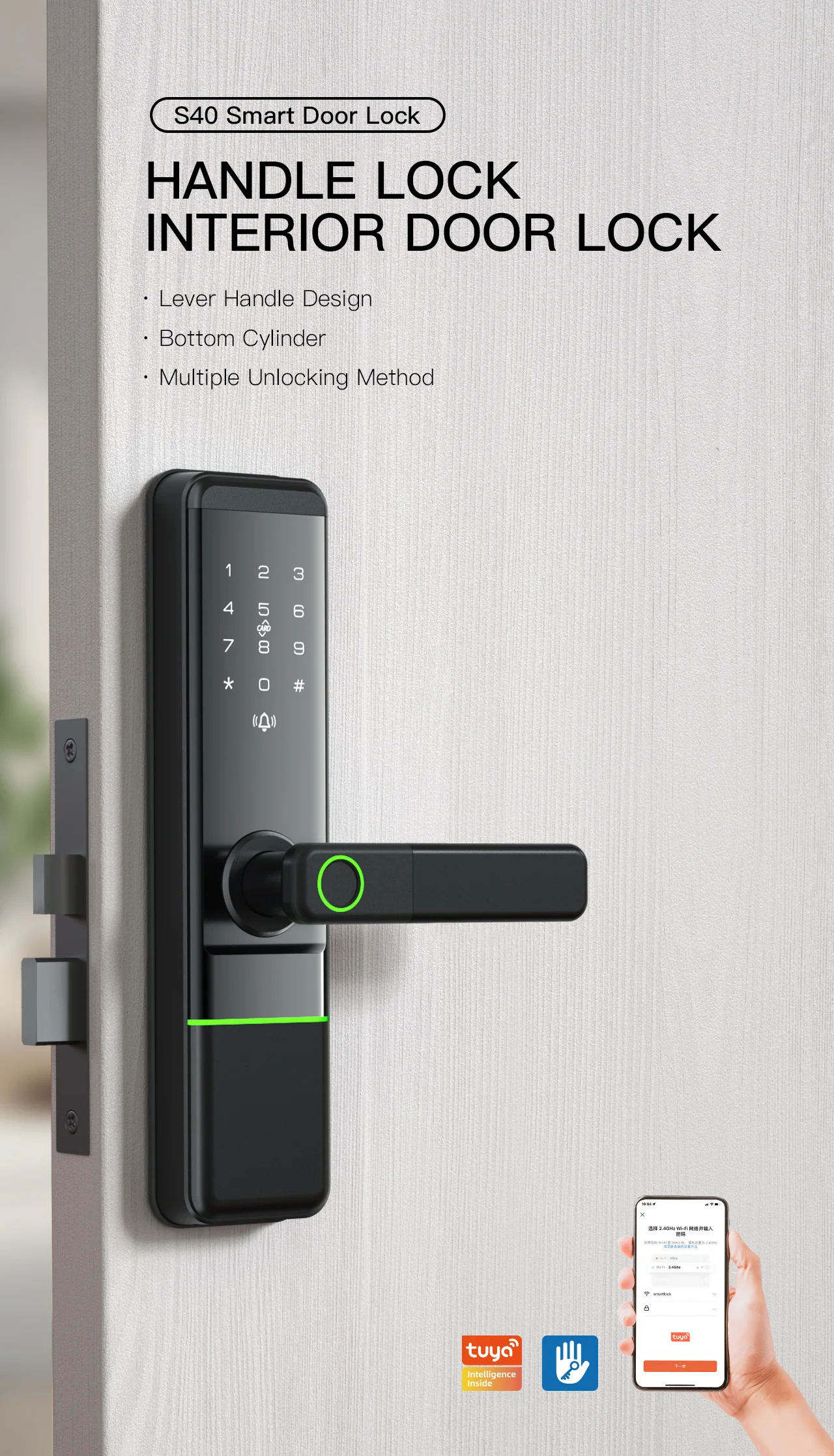 Cloud Data Storage Card Handle Fingerprint Key Wifi-Connected Tuya Ttlock Smart Door Lock for Home Apartment
