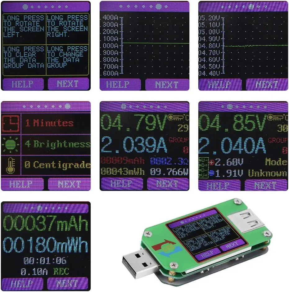 UM24 UM24C Voltmeter Voltmeter Ammeter Battery Charge Color LCD USB 2.0 Tester