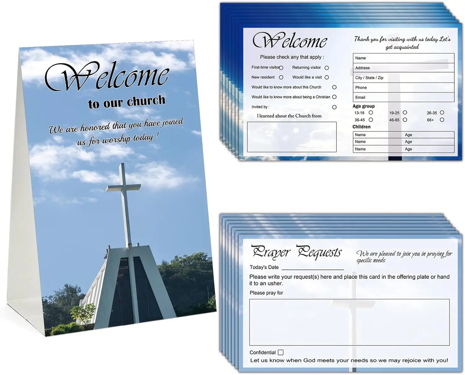101 Pcs Church Visitor Cards Church welcome cards 1 Welcome to Our Church Sign and 100 Pcs 4 x 6 inch Prayer request cards