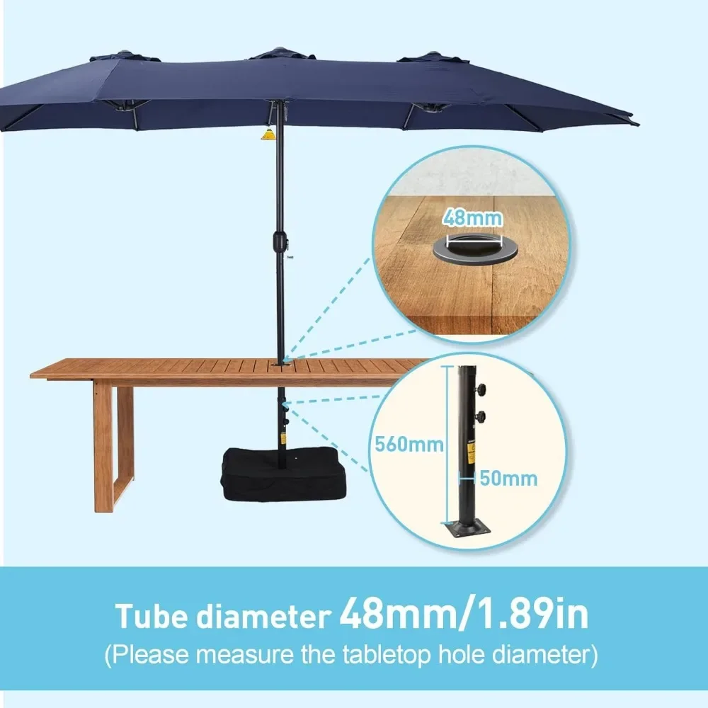 Large Patio Umbrella with Base Included,15ft Double Sided Outdoor Rectangular Patio Umbrella with Crank Handle, for Lawn Garden