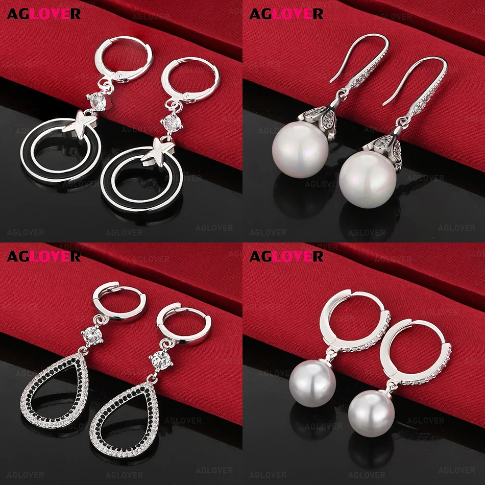 

AGLOVER 925 Sterling Silver Black Round Hollow Earrings European and American Design Simple Gift Gift Jewelry