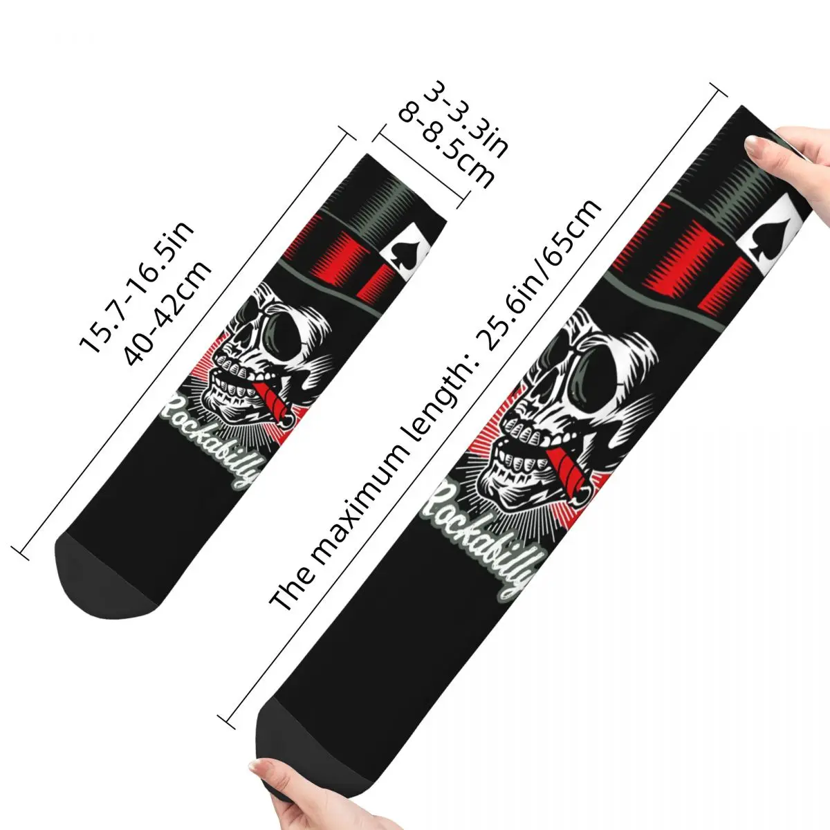 Funny Crazy Sock for Men Skull Retro Classic Rock And Roll Bikers Hip Hop Vintage Rockabilly Pattern Print Boys Crew Sock Gift