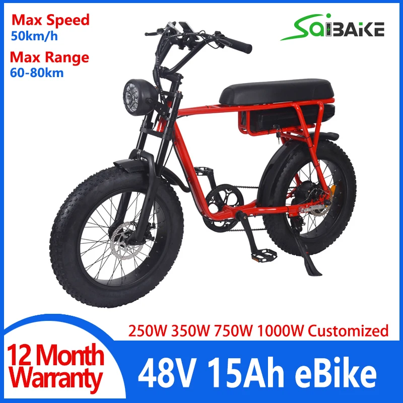 

Red Frame Electric Bike 48V 250W 350W 750W 1000W Powerful Mountain Fat Tire Electric Bicycle 20inch Fatbike for Adult Commuting