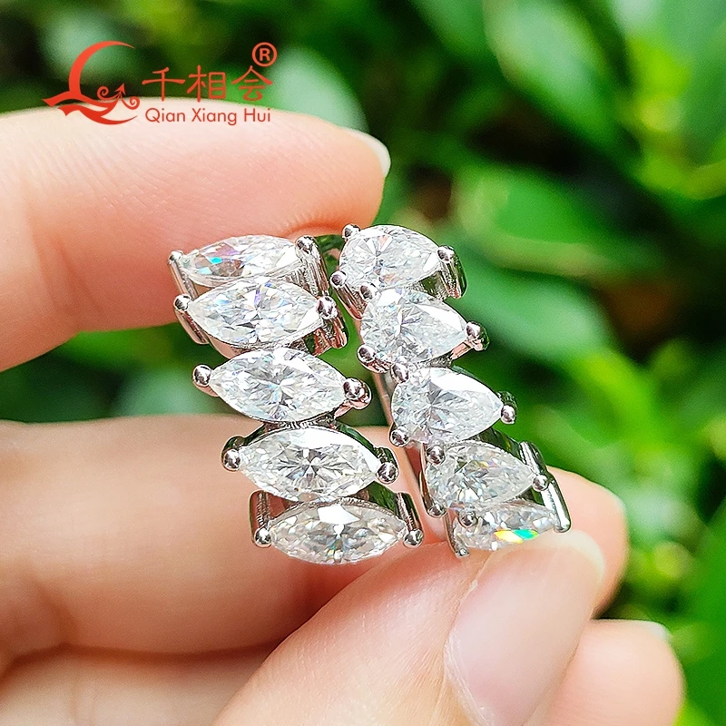 

17.5mm pear marquise two rows Sterling 925 Silver Moissanite Ring Men women Diamonds Male fine Jewelry gitf wedding