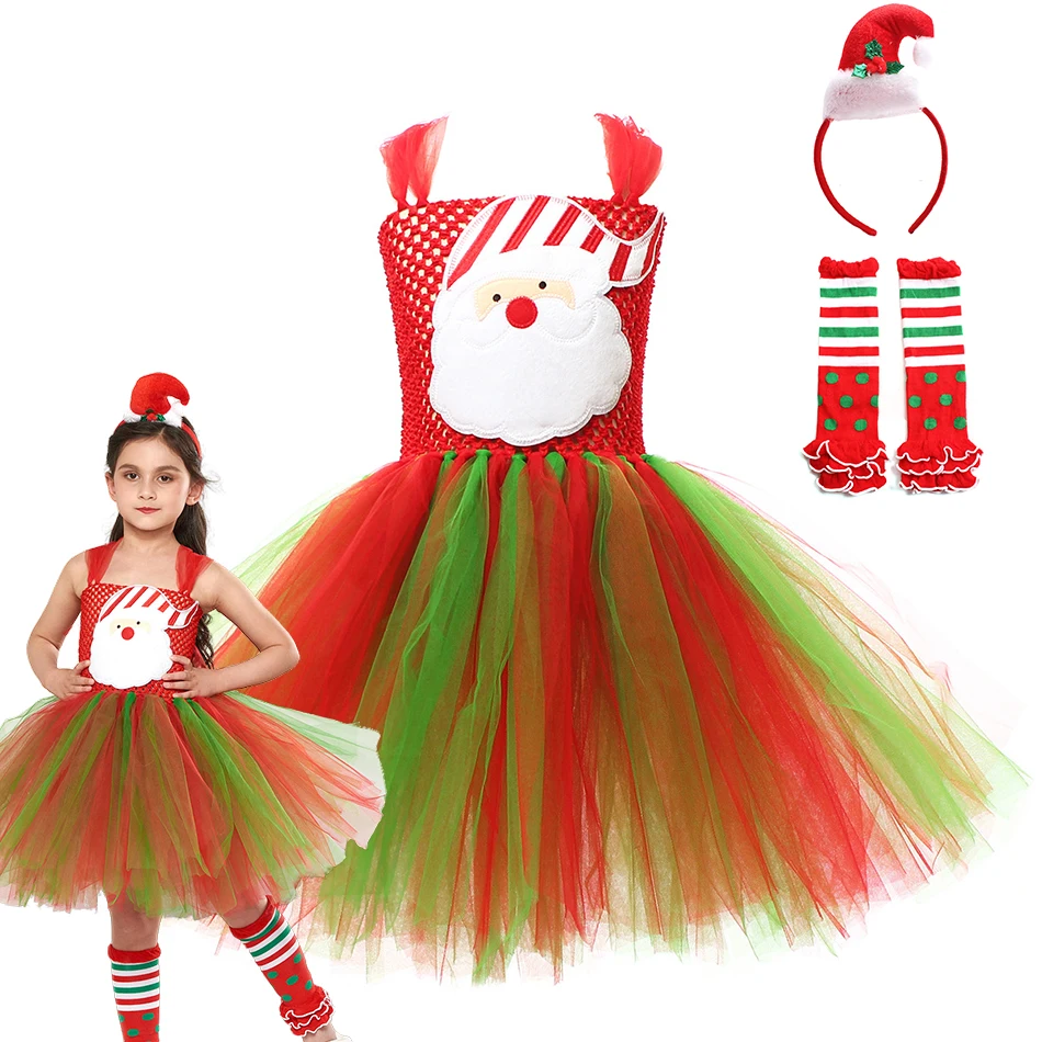 

Girls Santa Claus Costume Fansy Tutu Dress Princess Robe Children Carnival Chirstmas Costumes Kid Performance Clothes 2-12Years