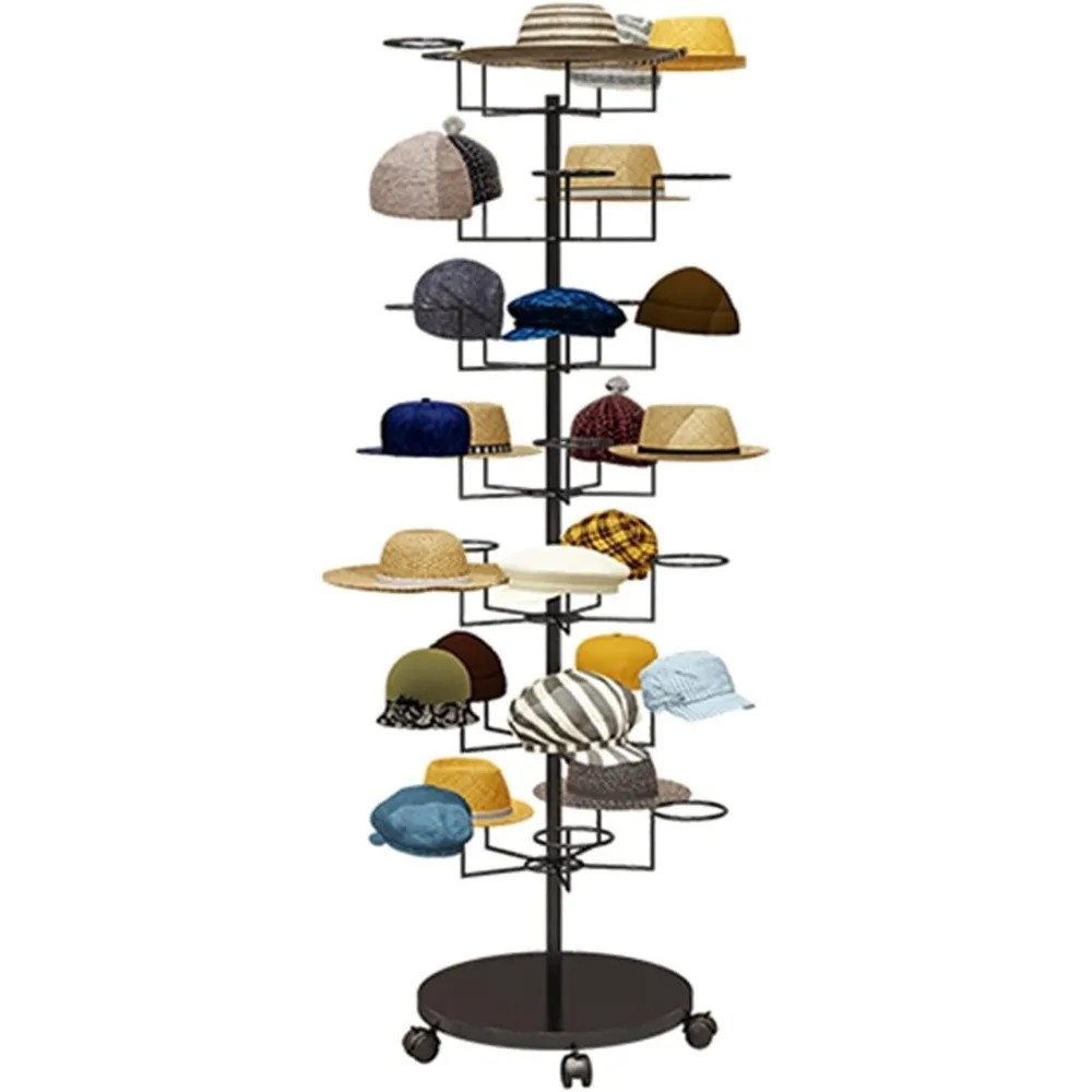 

Freestanding Metal Hat Rack Stand with Wheels, Large Capacity Organizer for Multiple Hats, Cowboy Caps & Wigs, Commercial