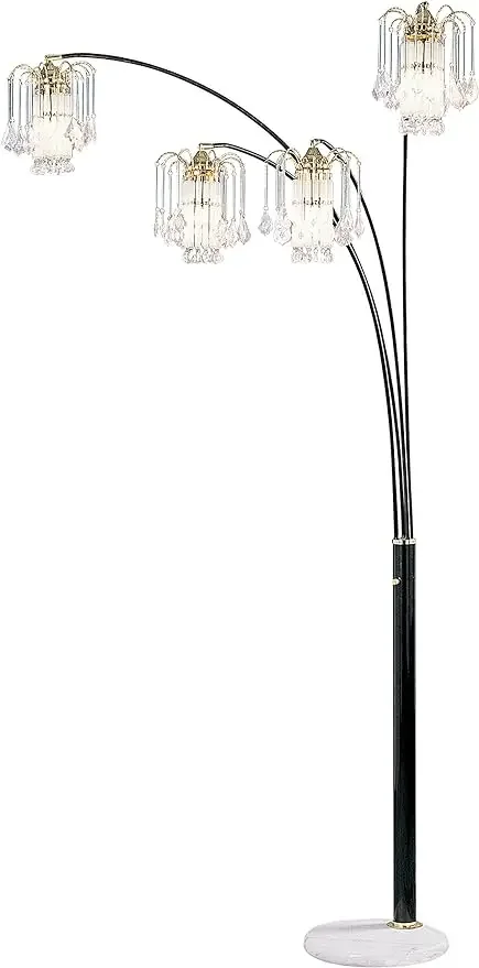 home.OK Lighting OK-9657K-SP1 86-Inch H Crystal Wind 4-Arch Floor Lamp with Crystal Glass Shade, Polished Black