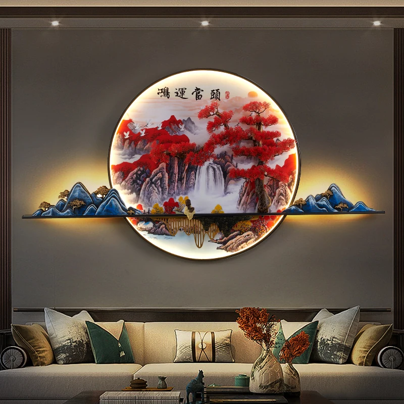 Modern Led Picture Wall Lamp 3D Chinese Pine Creative Landscape Picture Sconces Decor Home Living Room Bedroom Study Lamps