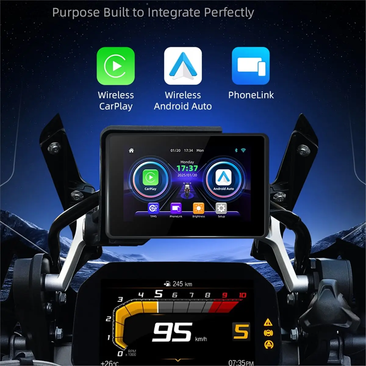 DT82 New For R1200GS ADV Motorcycle 5 Inch Monitor for R1250GS ADV/S1000XR Carplay Android Auto Motorbike Monitor