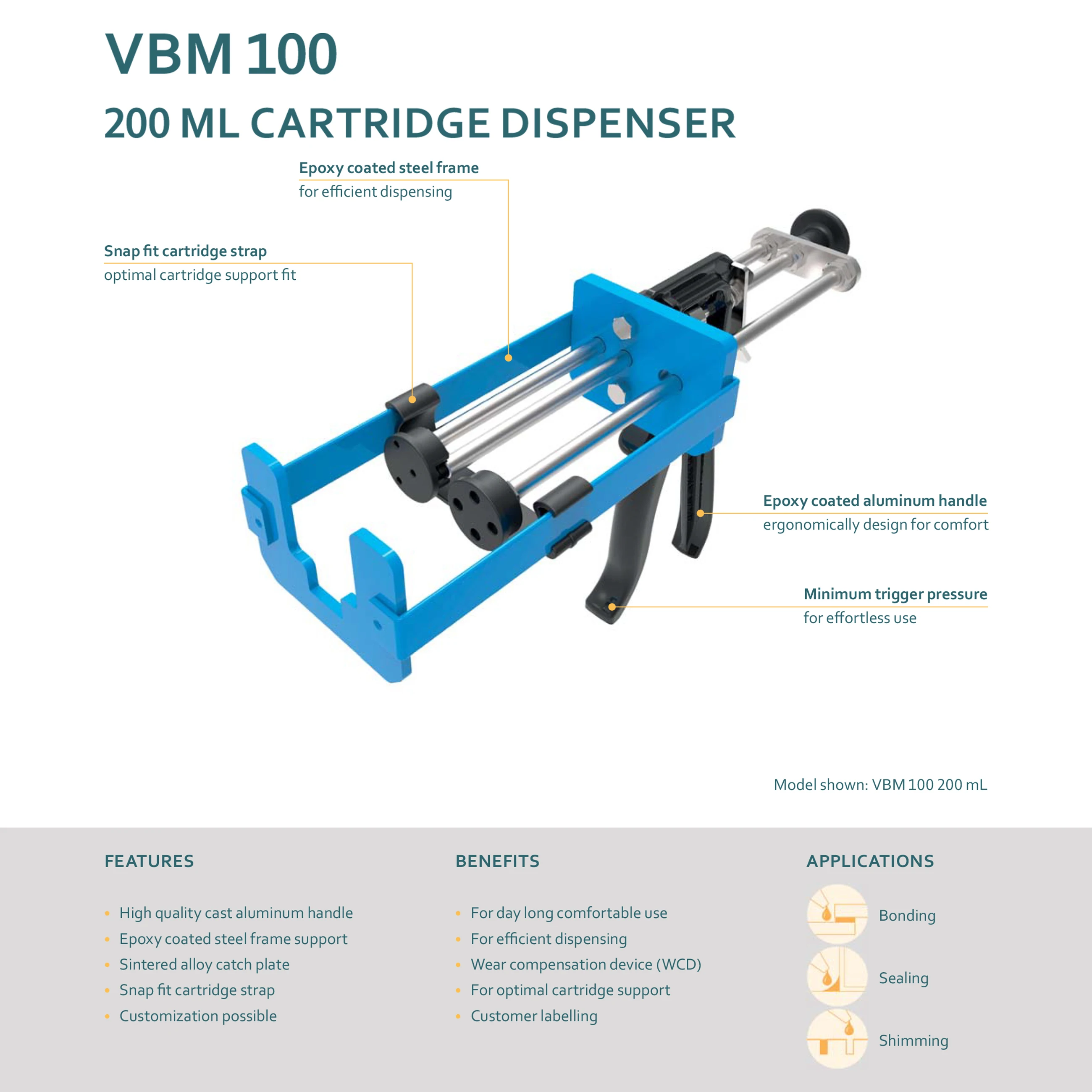 COX-2 VBM 200X A 2-مكون دليل حبة 400 مللي موزع للخراطيش توفير الضغط خرطوشة بندقية صناعية مانع التسرب Durabl