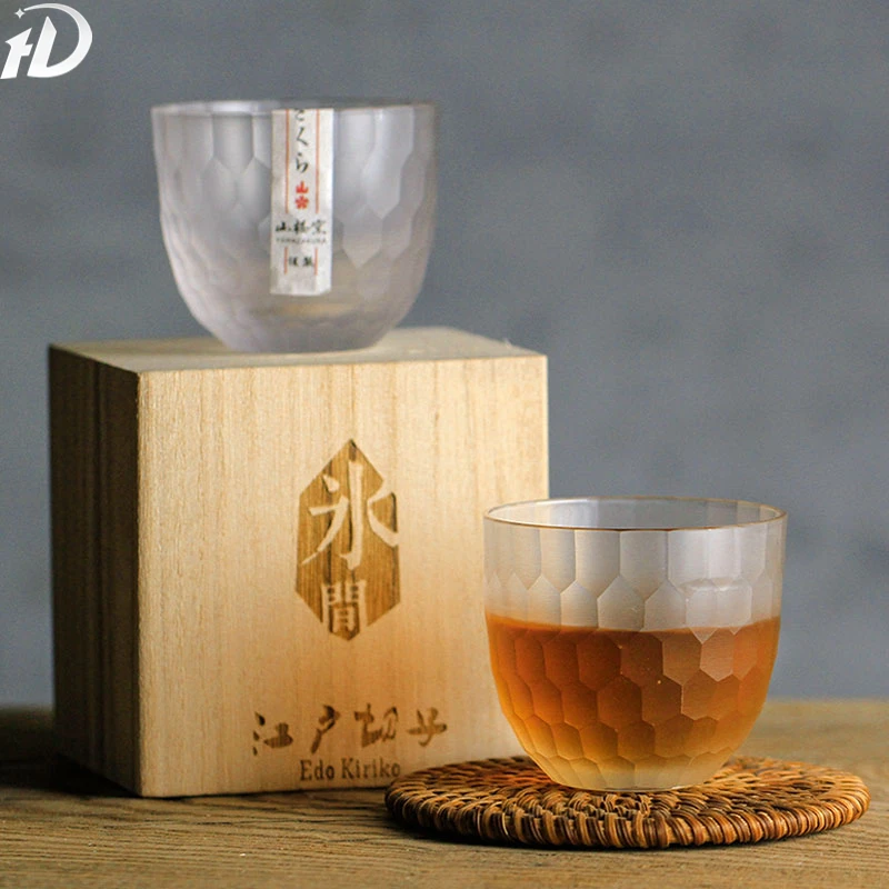 

Japanese Style Honeycomb Pattern Crystal Whiskey Cup, Limited Edition Collection, Small Sake Wine Glass, Kung Fu Tea Tumbler
