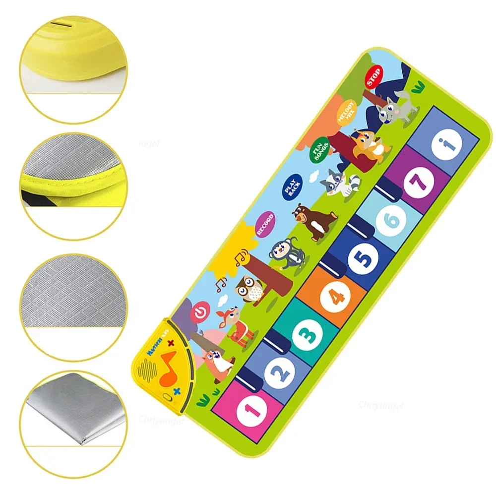 子供用ミュージカルピアノマット、床キーボードダンスマット、8種類の動物の鳴き声付き、ベビーマット、知育玩具、男の子女の子向けクリスマスプレゼント