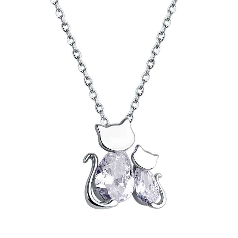 

Sterling Silver Cat Necklace Mother and Son Kitty Jewelry for Family Friends