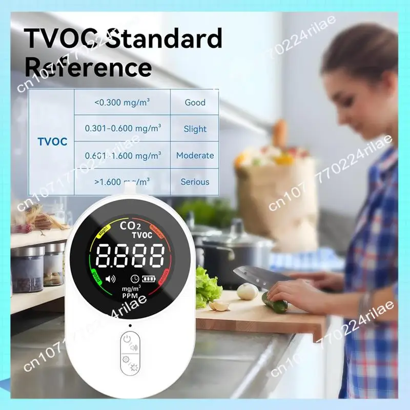 A17Z CO2-detector, monitor voor luchtkwaliteit binnenshuis, 2in1 kooldioxidedetector luchtkwaliteitsmonitor, TVOC-meter, voor kantoor thuis