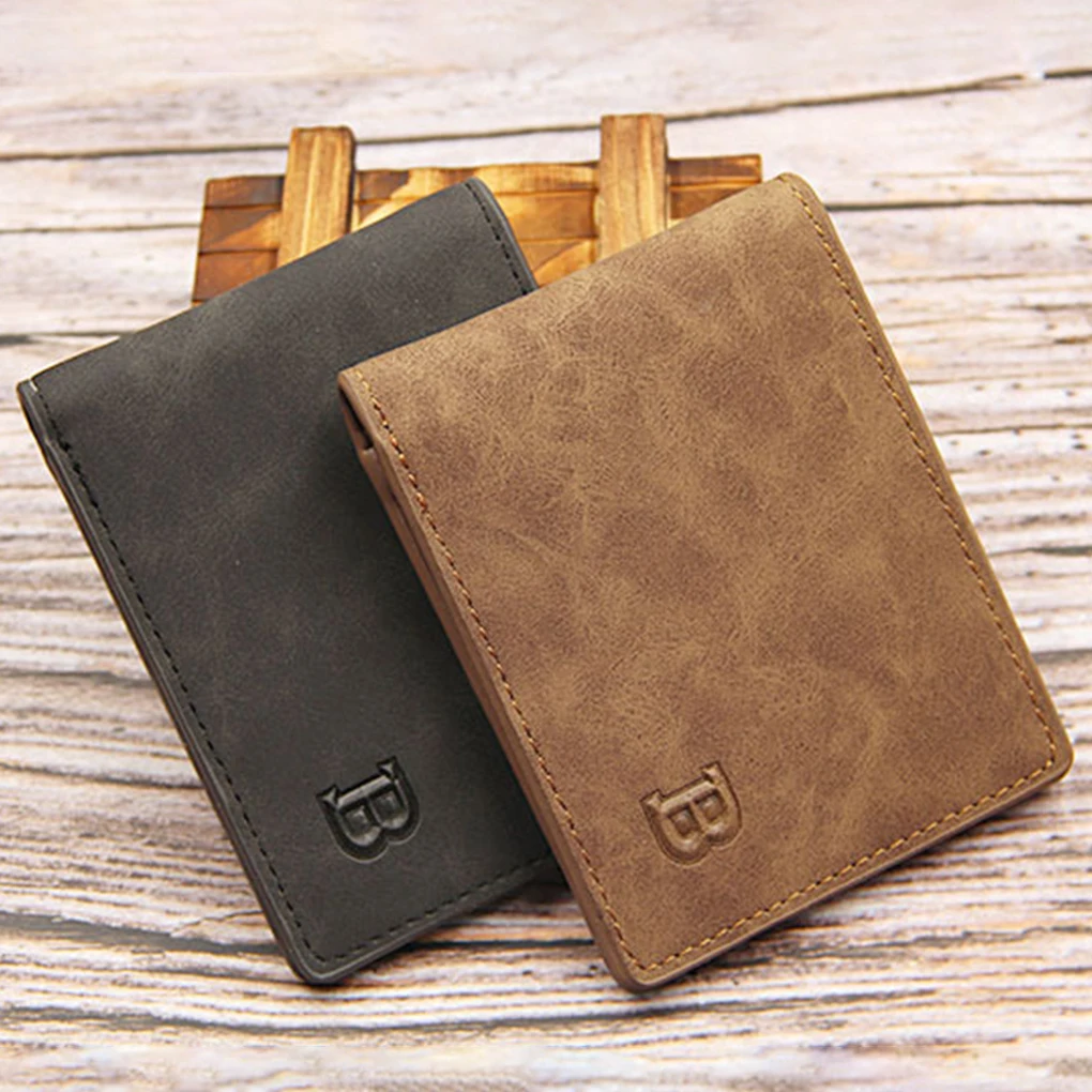 

Men Short Wallet Vintage Style Money Credit Matte Card Holder Male Solid Color Pocket Purse Large Capacity Coins Bag Coffee