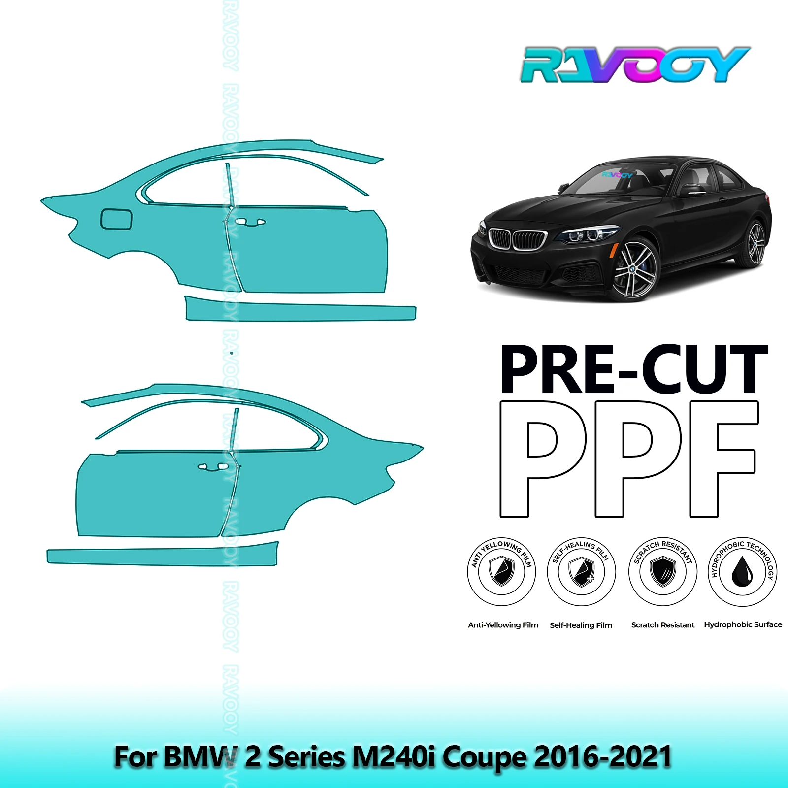 

For BMW 2 Series M240i Coupe 2016-2021 8.5mil Clear Matte Pre-Cut PPF Door & A/B Pillar Kit TPU Paint Protection Film Set