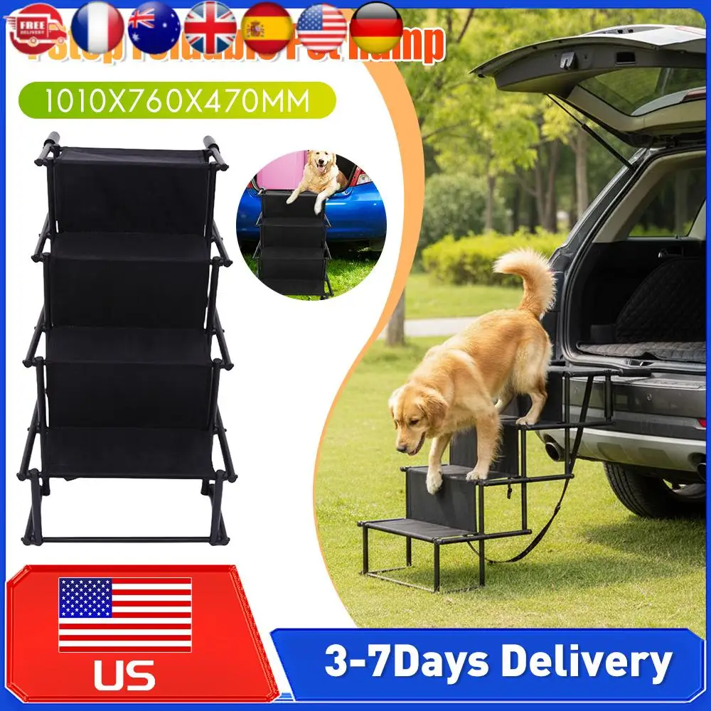 

Foldable 4 Steps Pet Ladder Auto Travel Ramp Nonslip Surface Steel Pipe Lightweight Dog Cat Stairs for Outdoor Car Pet Products