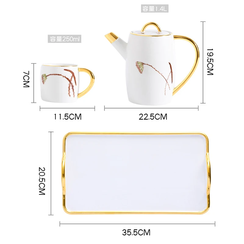 Zogifts High Quality European Luxury Rotary Tray Ceramic Afternoon Tea Coffee Cup Household Teapot Set