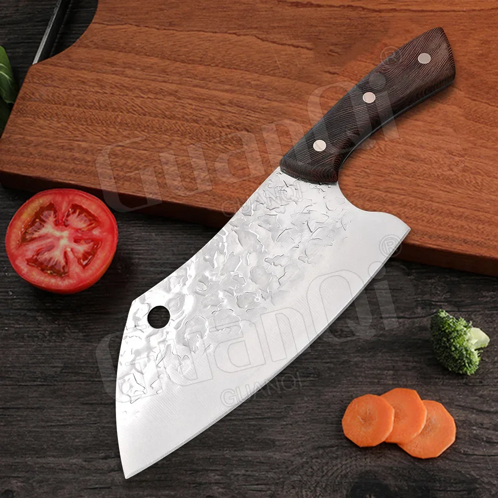 Meat Cleaver Chopping Knife 335g Stainless Steel Kitchen Knife 5Cr15mov Blade Wooden Hanlde Slicer Cooking Knife Cutlery