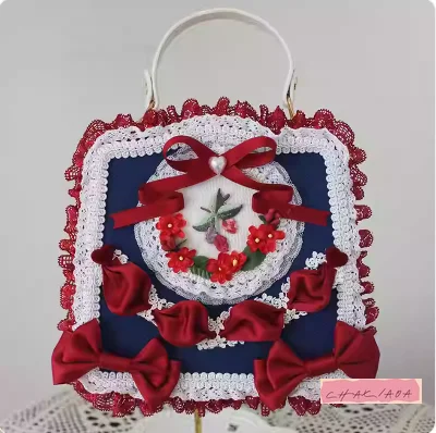 

Harajuku Y2K Vintage Ballet Style Daily Princess Handbag Elegant Floral Embroidered Lace Bow Crossbody Bag Sweet Lol Ladies Bag