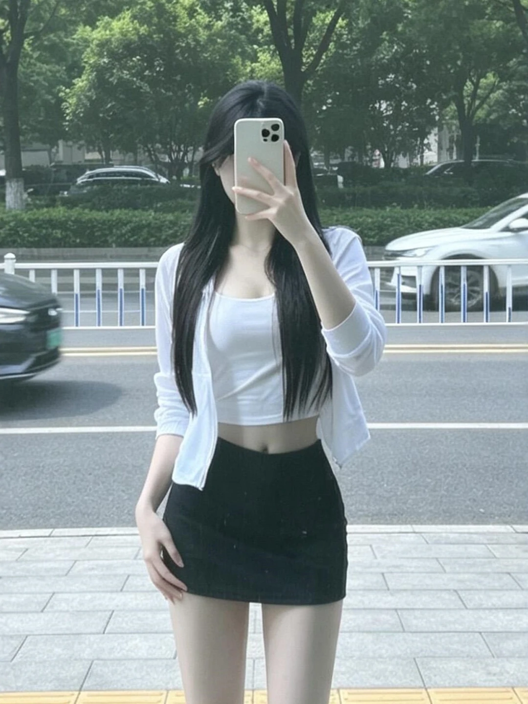 

White Thin Women's Vest Black Short Skirt Set Summer Sexy Two-Piece Suit Sunscreen Open Cardigan High Waist Long Sleeve Shorts