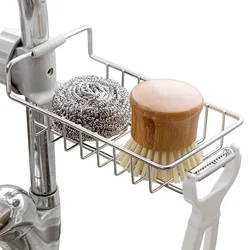 Kitchen Sink Faucet Shelf Stainless Steel Sponge Holder Adjustable Sink Faucet Dishcloth Towel Storage Rack