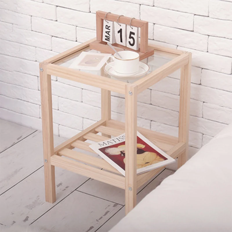 Simple Bedside Table Small Partment Solid Wood Bedside Frame Bedroom Transformation Tempered Glass Rack Bedside Practical Table