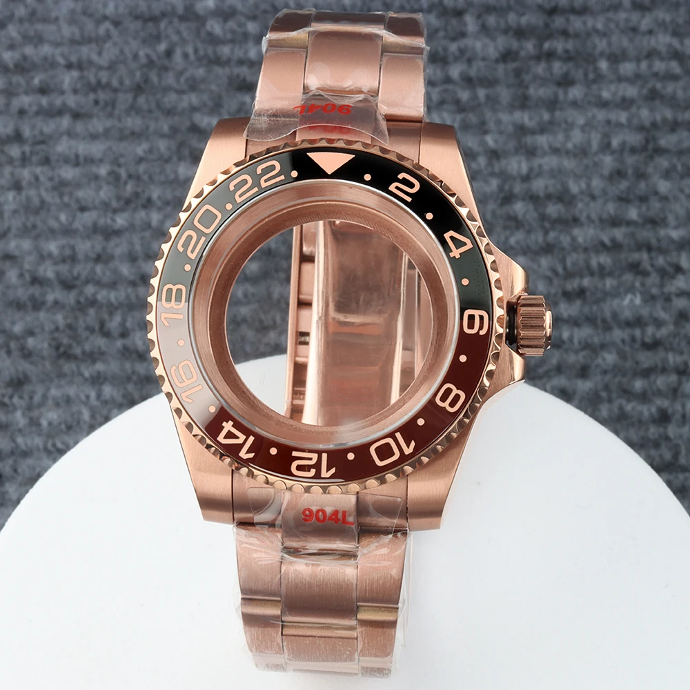 

40mm Rose gold Watch Case 20mm Bracelet Set Sapphire Glass For Nh35 Nh36 Nh34 Nh38 Movement 28.5mm dial Steel Case YACHT MASTER