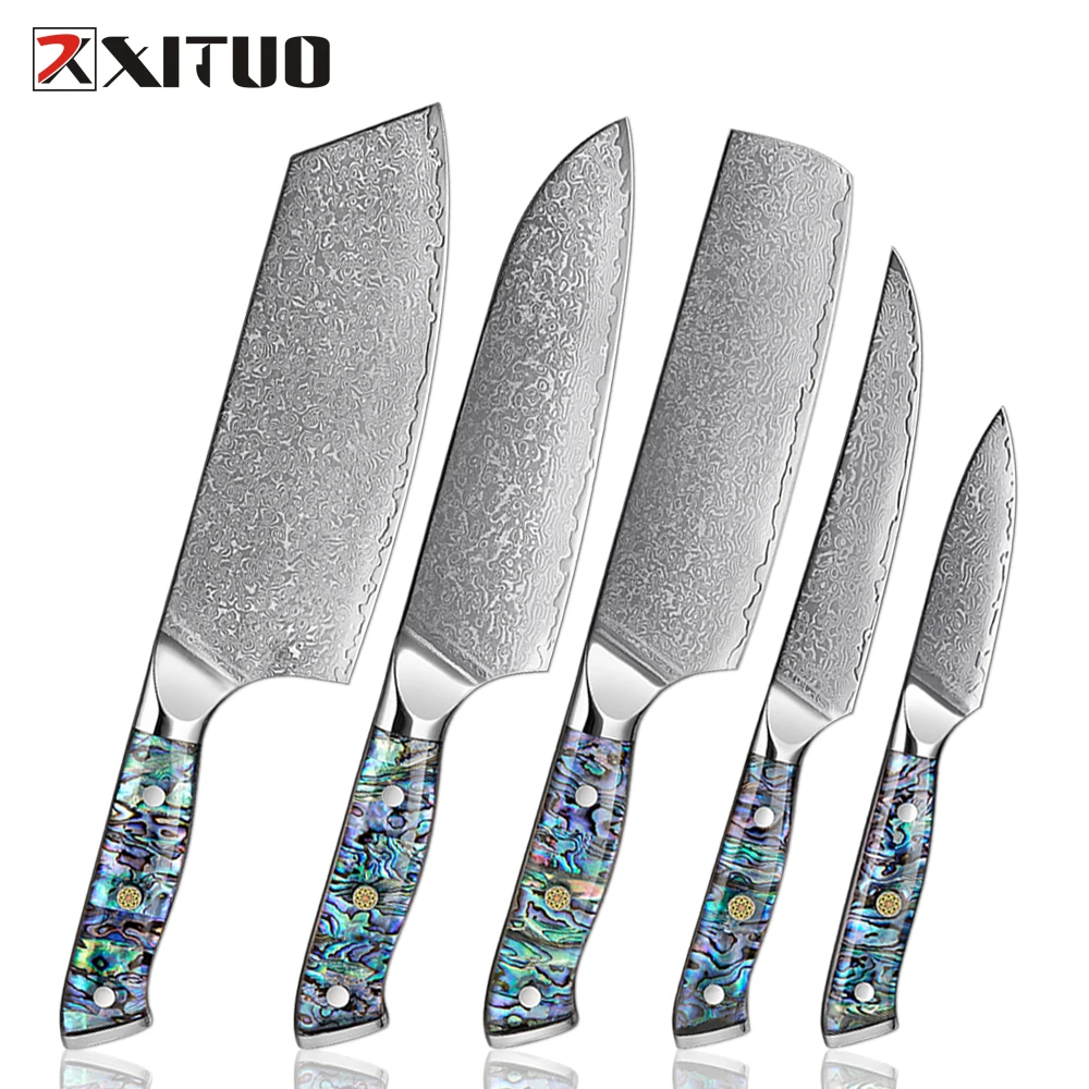 

XITUO 1-5PCS Damascus Steel Kitchen Knives Set Abalone Shell Acrylic Handle Sharp for Santoku,Cleaver,Paring,Steak,Cooking Knife