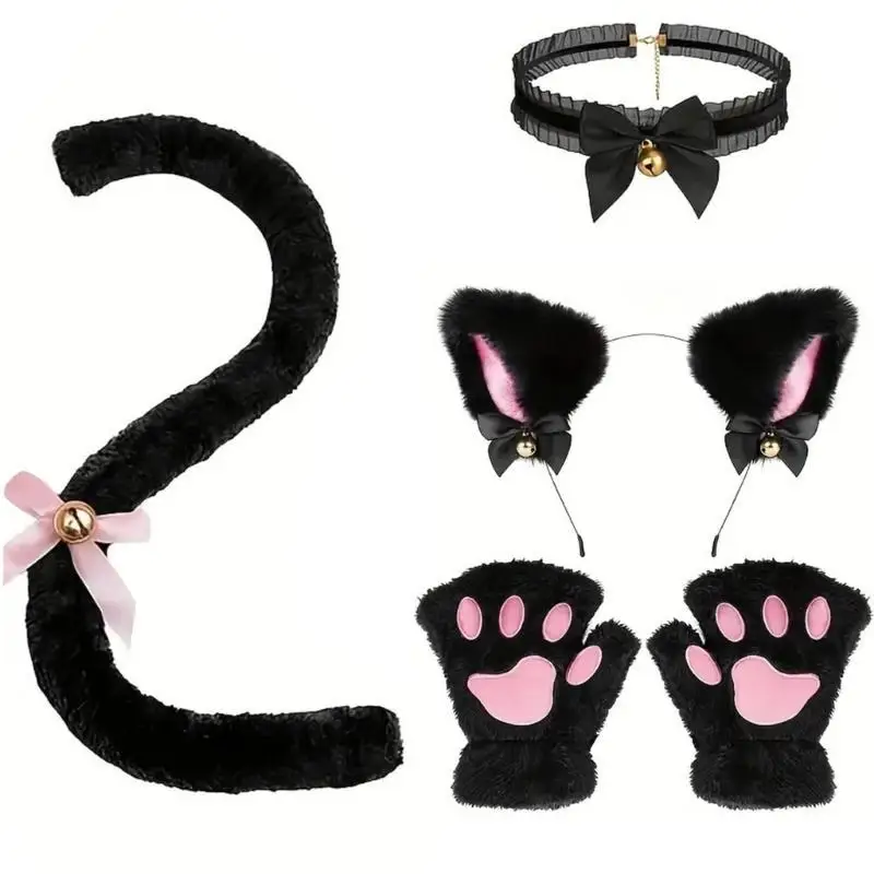 652F Accesorios vestir para gatos Halloween para Cosplay Halloween para niñas y niños, incluyendo collar, aro para y
