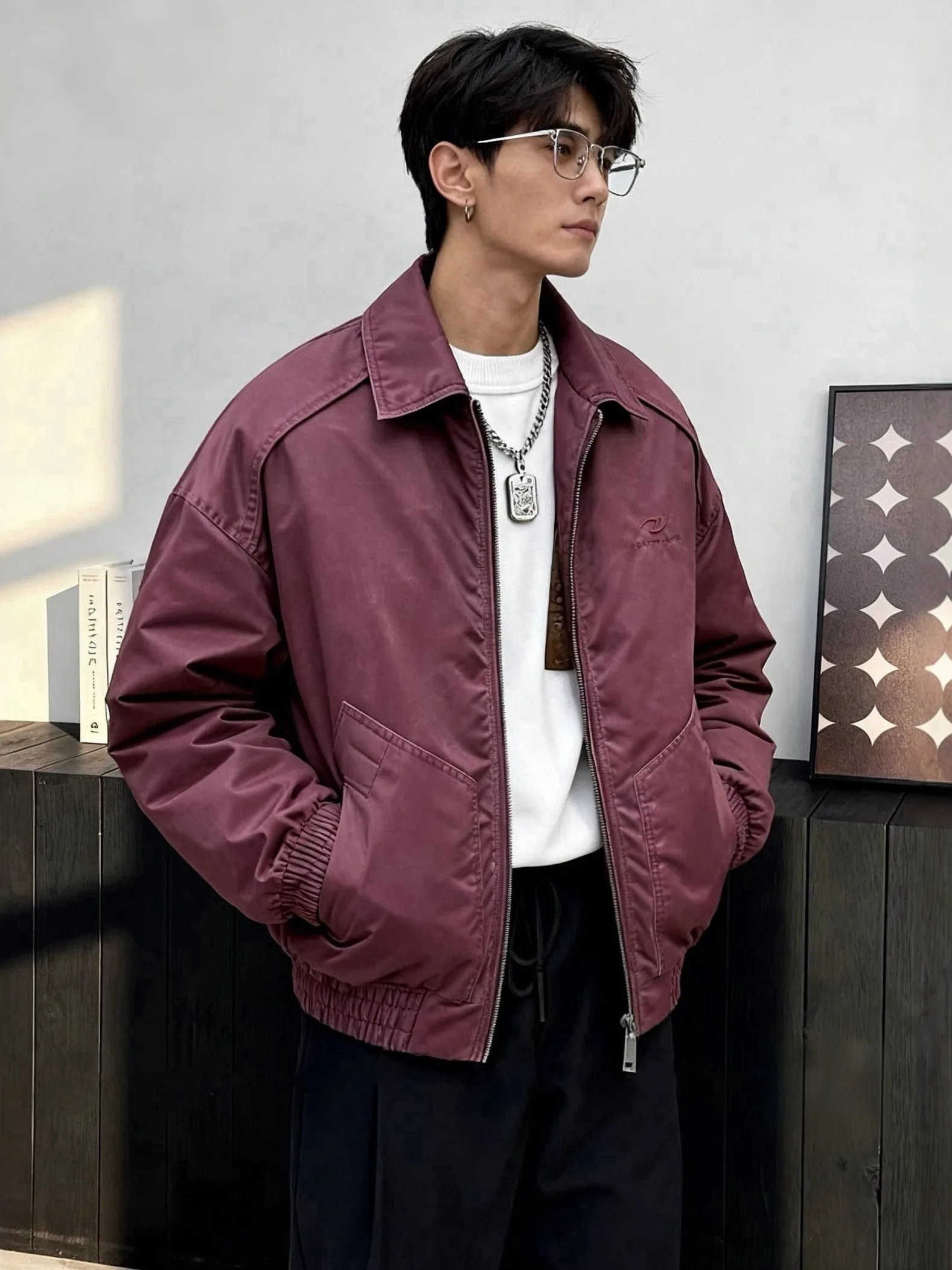 

Men's Casual Lightweight Warmth Du down Jaet Stand Collar Loose Outerwear Faionable Polyester Fiber Ci Commute Wear